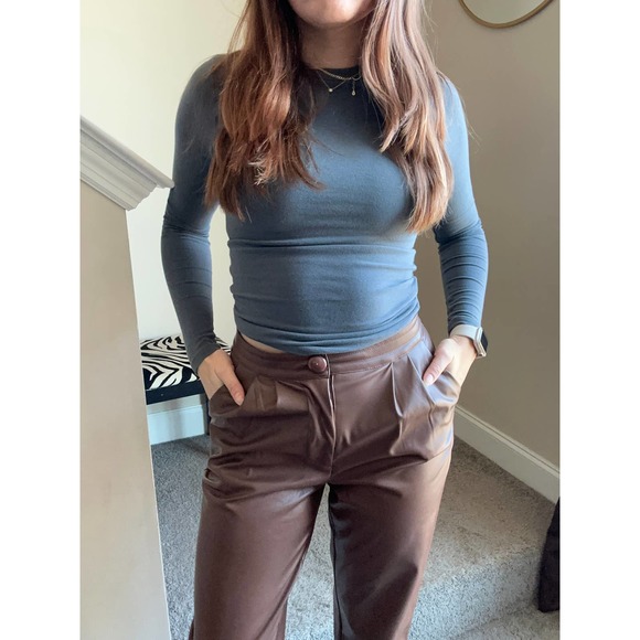 Princess Polly Love Club brown faux leather pants, size 4 - Picture 7 of 10